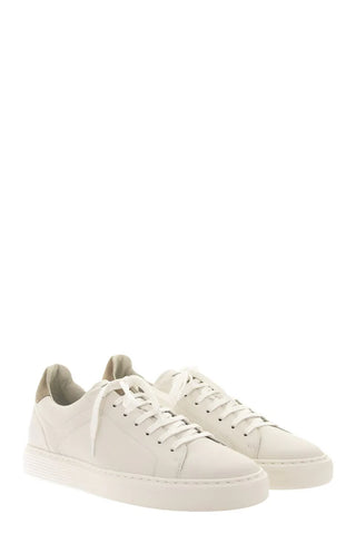 Brunello Cucinelli Men's Semi-Polished Calfskin Sneakers In White
