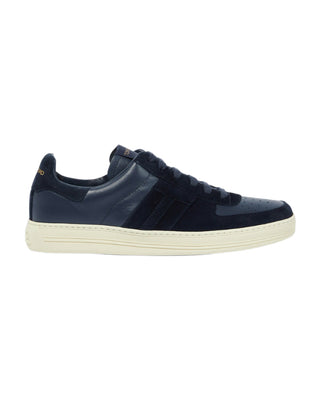 Tom Ford Mens Perforated Lace Up Sneakers in Navy