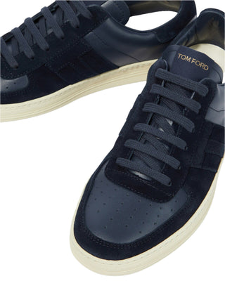 Tom Ford Mens Perforated Lace Up Sneakers in Navy