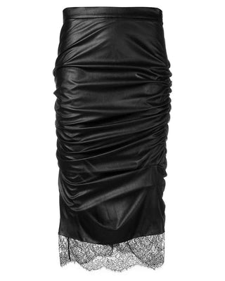 Tom Ford Womens Ruched Black Eco-Leather Midi Skirt In Black