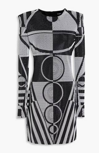 Balmain Womens Black & White Geometric Circle Embellished Long Sleeved Dress