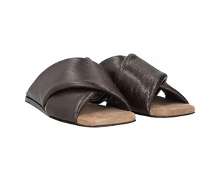 Brunello Cucinelli Dark Brown Leather Women's Slipper Sandals