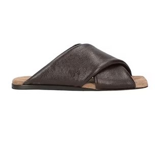 Brunello Cucinelli Dark Brown Leather Women's Slipper Sandals