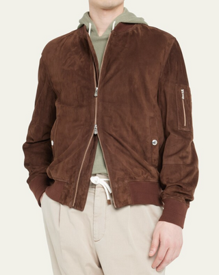 Brunello Cucinelli Men's Suede Zip Up Bomber Jacket