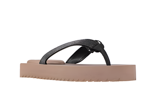Brunello Cucinelli Glittered Strap Platform Flip-Flops with Serrated Sole