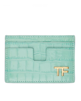 Tom Ford Womens Croc Embossed Card Holder Wallet In Light Blue