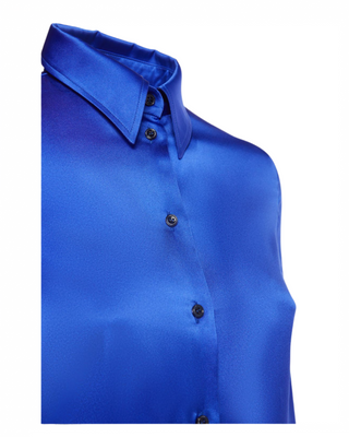 Tom Ford Womens Stretch Silk Satin Fitted Shirt In Blue