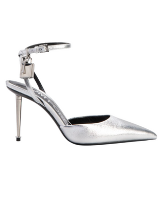 Tom Ford Womens Pad-Lock Charm Metallic Pumps In Silver