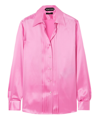 Tom Ford Womens Pin-tucked Silk Satin Shirt in Pink