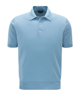 Tom Ford Mens Short Sleeve Knit Polo in Smoky Blue