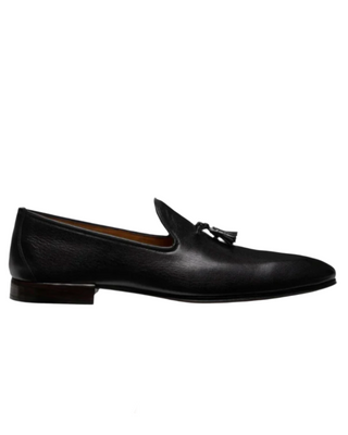 Tom Ford Mens Grain Leather Bailey Tassel Slippers in Black