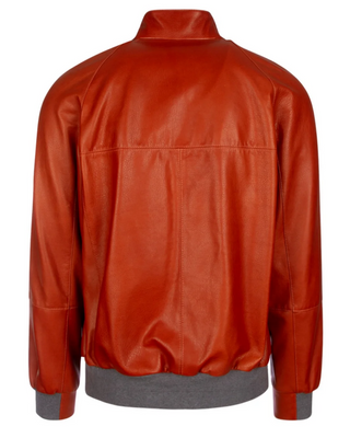 Brunello Cucinelli Men's Orange Calfskin Leather Bomber Jacket