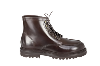 Brunello Cucinelli Lace-Up Round-Toe Ankle Boots In Dark Brown