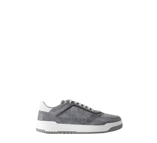 Brunello Cucinelli Leather-Trimmed Suede Sneakers in Medium Grey