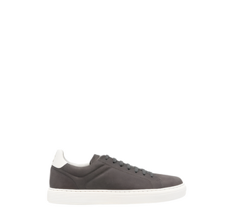 Brunello Cucinelli Urano Leather-Trimmed Suede Sneakers in Grey