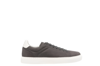 Brunello Cucinelli Urano Leather-Trimmed Suede Sneakers in Grey