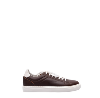 Brunello Cucinelli Mens Leather Logo Sneakers in Brown