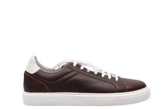 Brunello Cucinelli Mens Leather Logo Sneakers in Brown