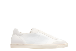 Brunello Cucinelli Mens Suede Logo Sneakers in White