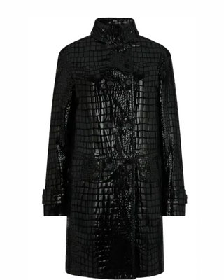 Tom Ford Womens Croc Embossed Leather Black Coat