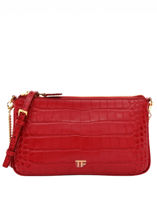 Tom Ford Womens Croc Effect Leather Shoulder Bag In Red