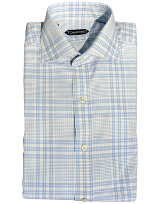 Tom Ford Mens Slim Fit Blue & White Patterned Dress Shirt