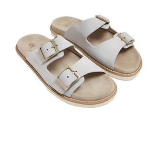 Brunello Cucinelli Mens Sandals With Buckles In Light Gray