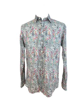 ETRO Mens New Micro Flower & Paisley Printed Dress Shirt