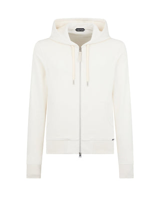 Tom Ford Mens French Terry White Cotton Drawstring Full Zip Hoodie