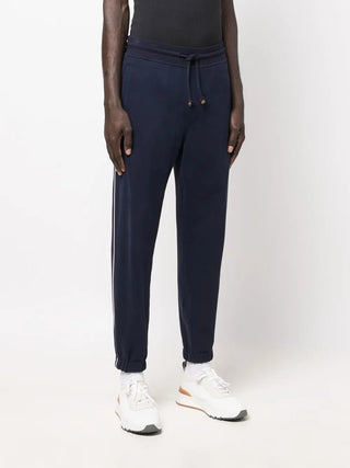 Brunello Cucinelli Mens Drawstring Slim-Cut Track Pants in Navy