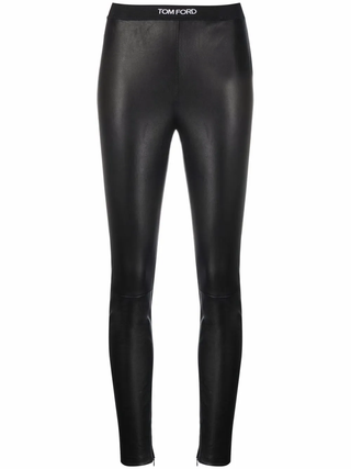 Tom Ford Womens Logo Leather Leggings In Black