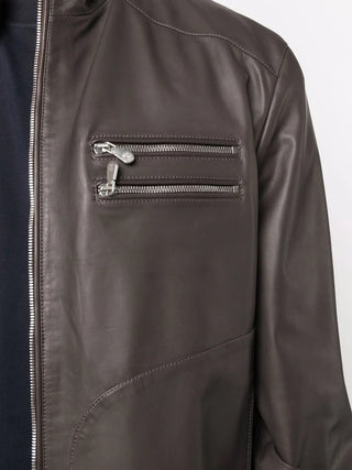 Brunello Cucinelli Mens Leather Zip Up Brown Jacket