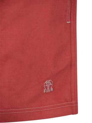 Brunello Cucinelli Mens Red Logo-Embroidered Swim Shorts