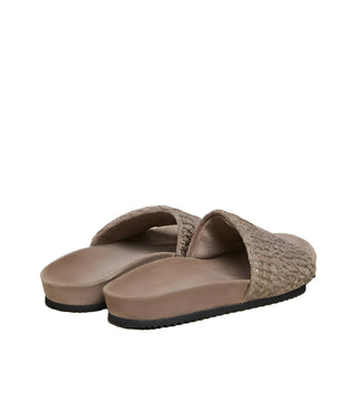 Brunello Cucinelli Embossed Sequin Leather Slide Slippers New Ice