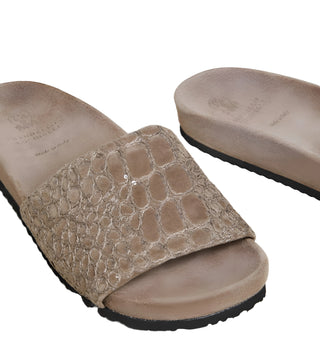 Brunello Cucinelli Embossed Sequin Leather Slide Slippers New Ice