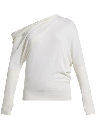 Tom Ford Womens Off The Shoulder Cashmere & Silk White Sweater