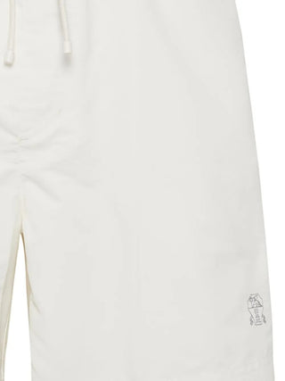 Brunello Cucinelli Mens White Logo-Embroidered Swim Shorts