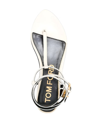 Tom Ford Leather Padlock Ankle Strap Thong Sandals White