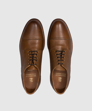 Brunello Cucinelli New Men’s Brown Leather Lace-Up Oxford Shoes