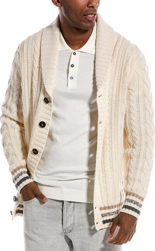 Brunello Cucinelli Mens Alpaca & Yack Knitted Chunky Cable Cardigan Buttoned Sweater