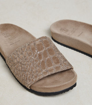 Brunello Cucinelli Women's Leather Brown Slide Sandals In New Ice