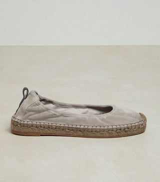 Brunello Cucinelli Seude Leather Women's Grey Espadrilles In Roccia + Ultra Black