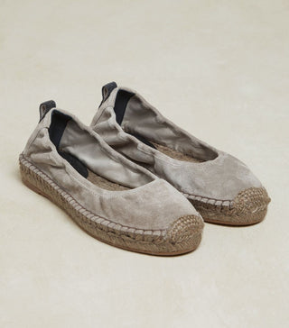 Brunello Cucinelli Seude Leather Women's Grey Espadrilles In Roccia + Ultra Black