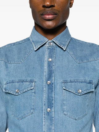 Tom Ford Mens Twill Western Shirt in Denim Blue