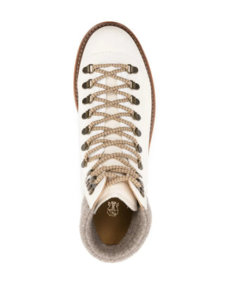 Brunello Cucinelli Mens Padded Ankle Lace-Up Hiking Boots in Off White