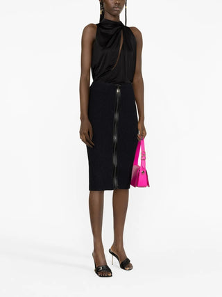 Tom Ford Womens Black Ribbed Wool Zip-Up Skirt