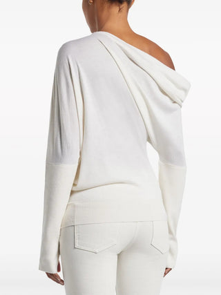 Tom Ford Womens Off The Shoulder Cashmere & Silk White Sweater