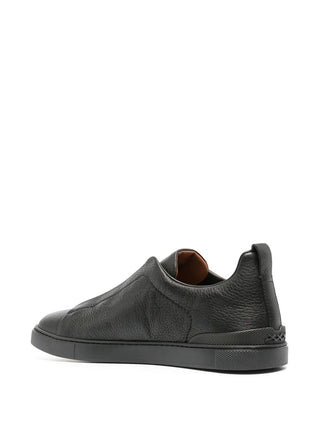 Zegna Mens Black Deerskin Triple Stitch Sneakers