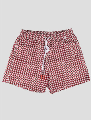 Isaia Men's Red Geometric Pattern Swim Trunks