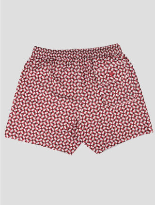 Isaia Men's Red Geometric Pattern Swim Trunks